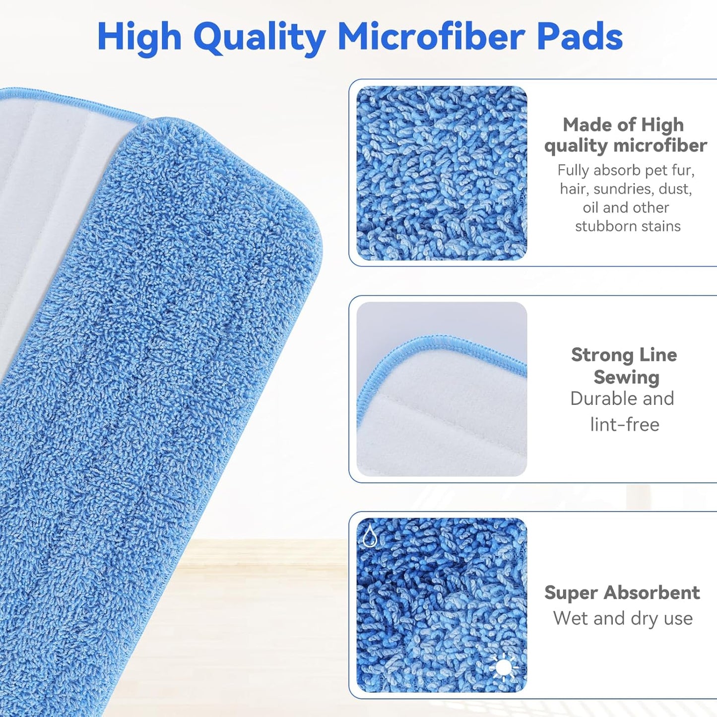 16.5 inch Microfiber Mop Pads for Rubbermaid Reveal Spray Mop and Any 16.5" Flat Mop - 10 Pack 13''-15'' Spray Mop Pad Reusable Washable Replacement Refills - Blue & Green
