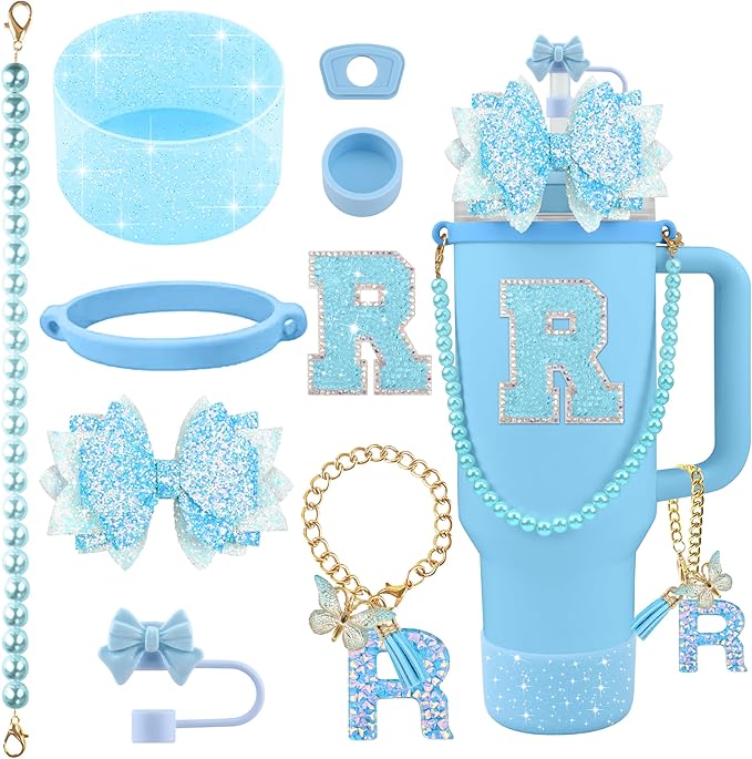 9PCS Blue for Stanley Cup Accessories Set Bling Initials Bow Charms for Stanley by Unknown