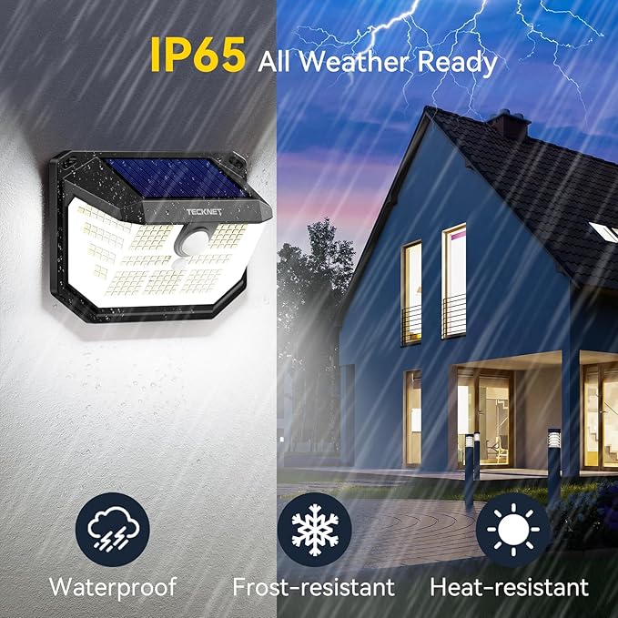 TECKNET 231 LED Solar Motion Lights Outdoor, 300° Angle & 3 Lighting Modes - Image 6