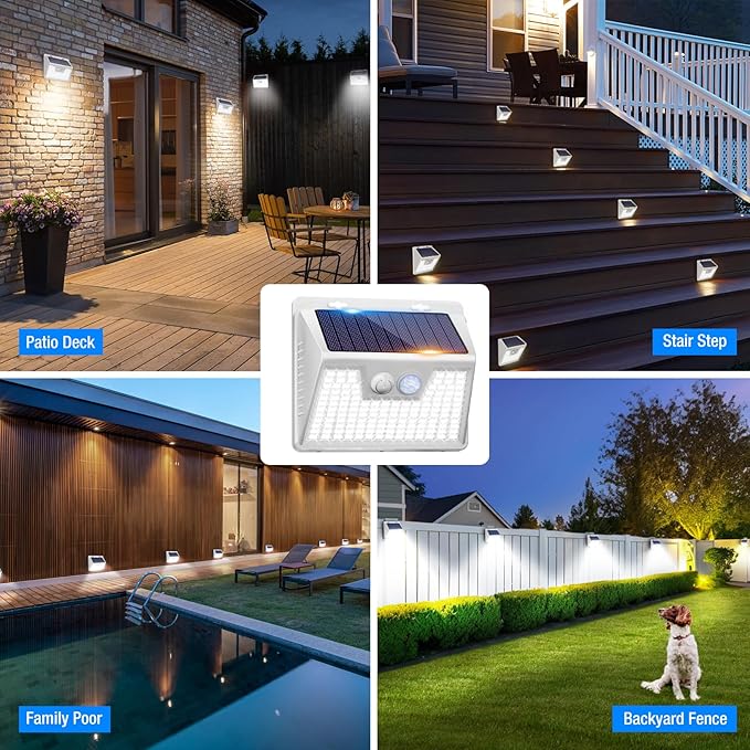 Peasur White Solar Lights Outdoor Waterproof, 3 Modes Security Wall Lights - Image 2