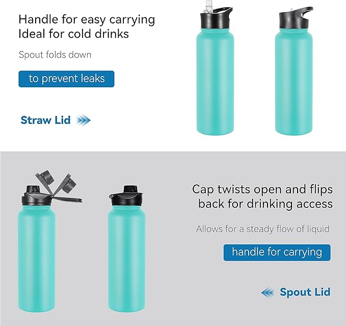 VEGOND 40 oz Insulated Water Bottle Stainless Steel Metal Water Bottles - Image 5