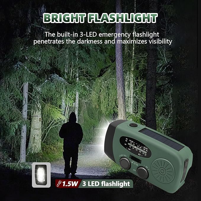 WVL 7400mWh Emergency Weather Radio, Portable Solar Hand Crank Radio AM/FM/NOAA - Image 5