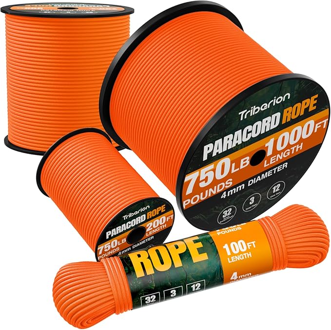 Paracord Rope 750 lb - 200ft 5/32" Parachute Cord 4MM 12-Strand para Cord - by Triberion