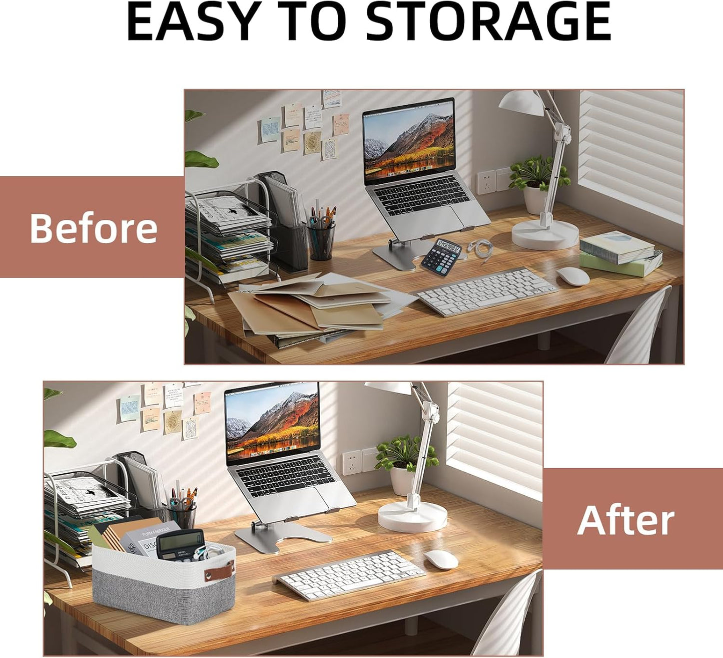 DULLEMELO Storage Baskets for Shelves, Small Fabric Storage Bins with Handles, Decorative Foldable closet storage baskets for organizing shelves(White&Grey, 2 Pack)