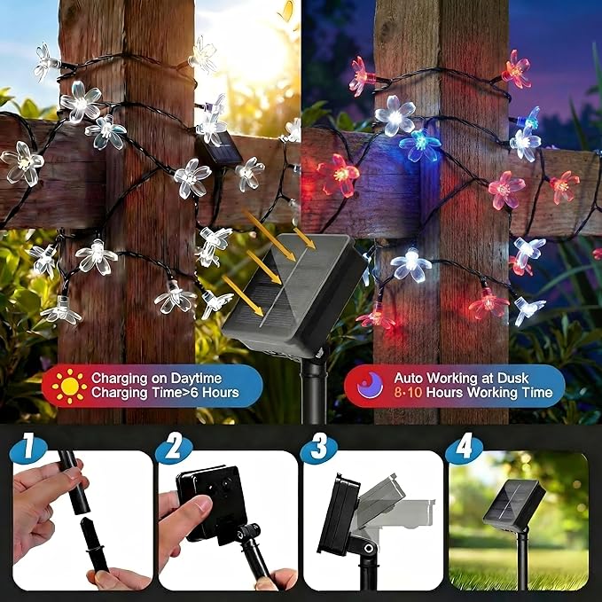 ITICdecor 50 LED Solar Flower String Lights Outdoor Waterproof 4th of July - Image 5