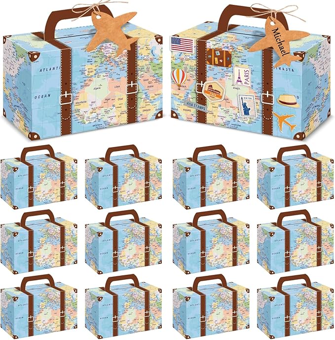24Pcs Large Suitcase Party Favor Boxes Travel The Map Paper Treat Box by Yiaoyinnz