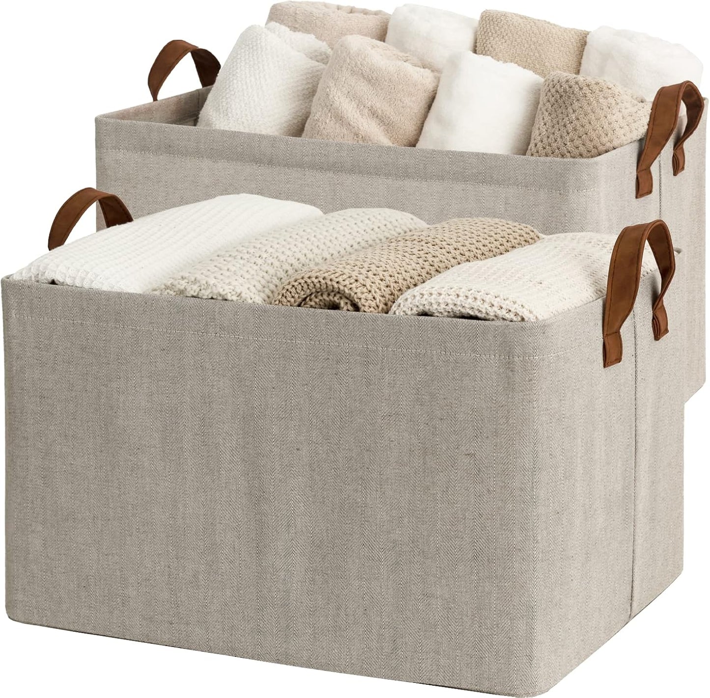 StorageWorks 45L Extra Large Storage Baskets, Storage Bins for Shelves, Closet, Fabric Organizers with Handles and Metal Frame, Brown and Beige, 2-Pack