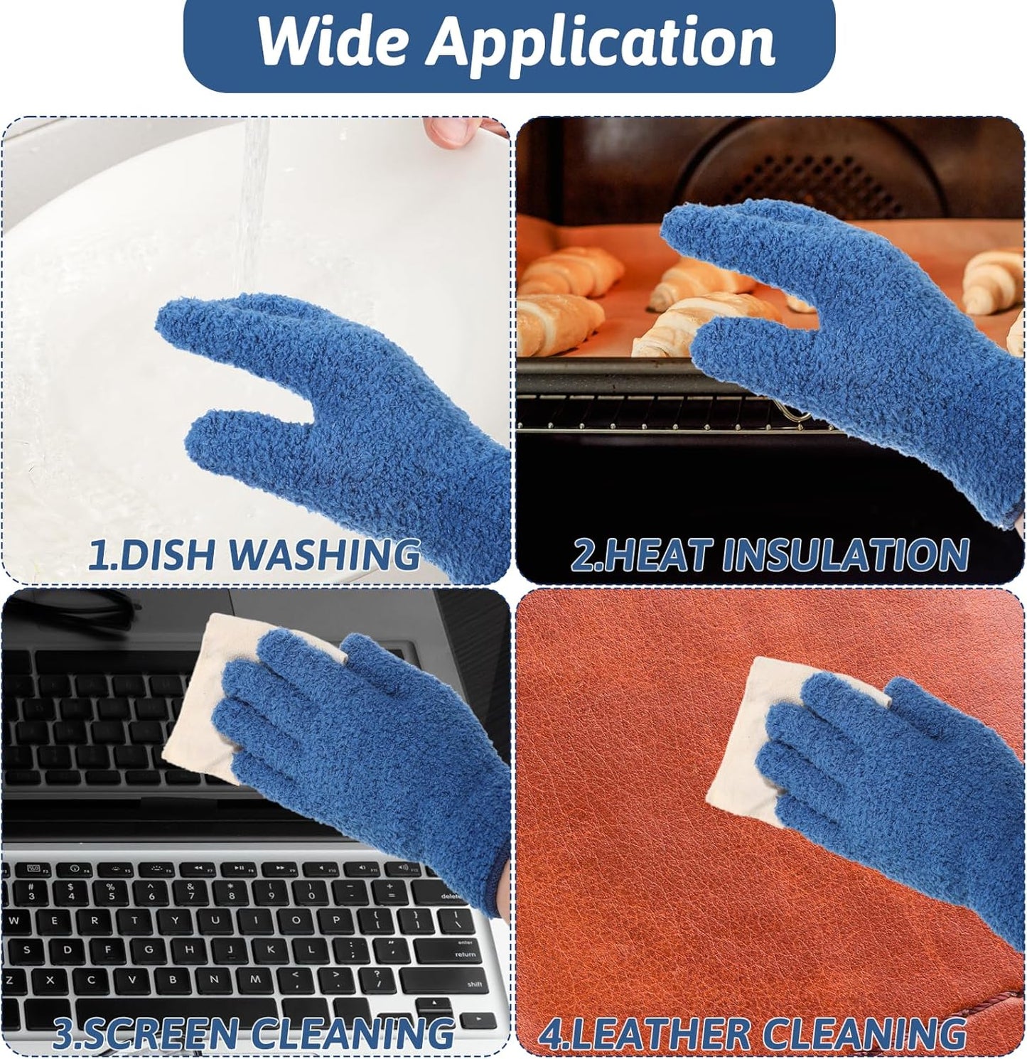 2 Pairs Microfiber Plant Dusting Gloves, Water Blue & Dark Blue Kitchen Indoor Gloves Reusable Washable Cleaning Mittens Dusting Glove for Indoor Plants Blinds Furniture House