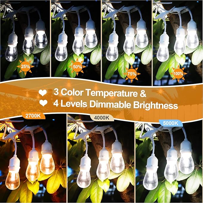 Mlambert 3-Color in 1 Dimmable Solar String Lights Outdoor, 48FT Patio String - Image 2