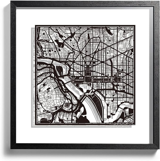 Washington D.C. Cut Map framed by O3 Design Studio, 18x18 inches, paper cutting by O3DESIGNSTUDIO