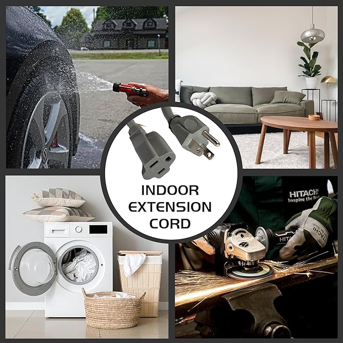 Indoor Outdoor Extension Cord Weatherproof, UL Listed, 16 Gauge 10FT Grey 3 - Image 5