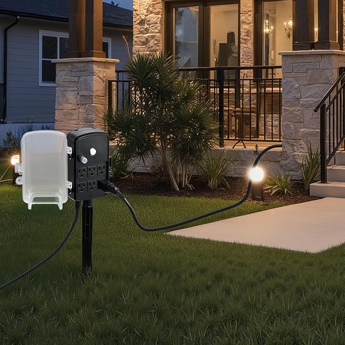 VEVOR Outdoor Power Stake Waterproof, 25 FT Extension Cord, Outdoor Power Strip - Image 8