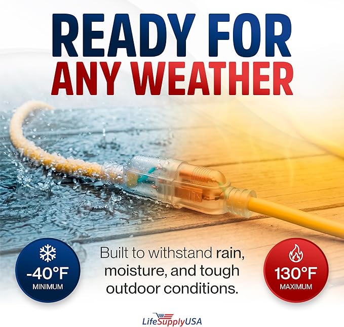 75ft Outdoor/Indoor Extension Cord 12/3 Gauge Extra Heavy Duty 3 Prong SJTW - Image 5