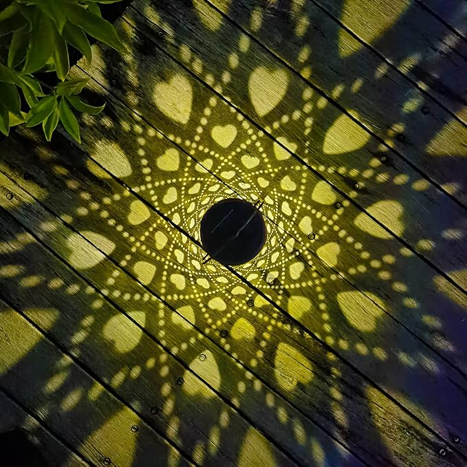 Solar Lanterns Outdoor Hanging Heart Pattern Decor Lantern, Waterproof Hollow - Image 2