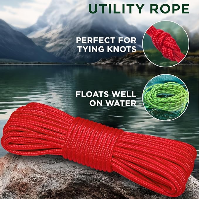TECEUM Rope – 90 Feet x 1/4 Inch – Red – Strong All-Purpose Utility Rope – - Image 3