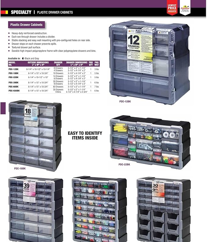 Quantum Storage Systems PDC-930BK 39 Drawers 9 Bins Cabinet Part Organizer 19" - Image 2