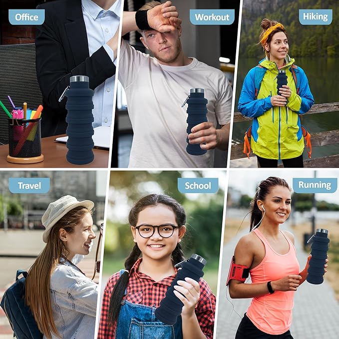 Collapsible Water Bottles 24oz, Odorless BPA-Free Silicone, Leak-Proof Foldable - Image 6
