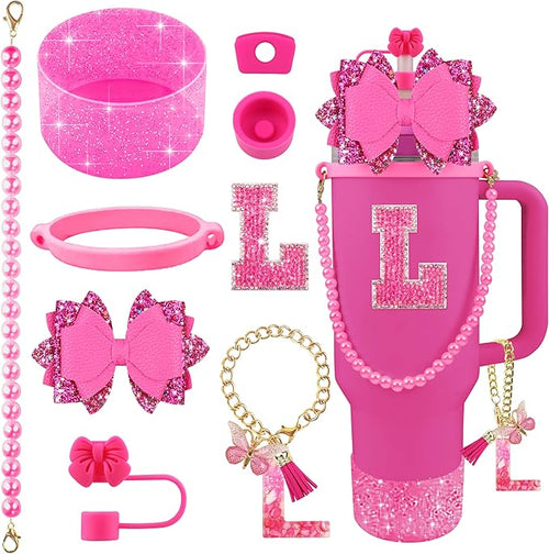 9PCS Hot Pink for Stanley Cup Accessories Set Bling Initials Bow Charms for by Unknown