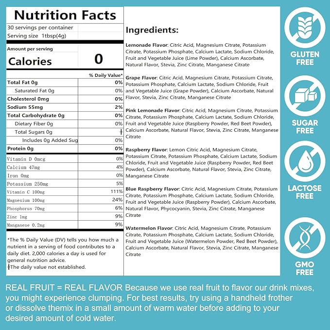 Hydration Packets Sugar Free, 0 Calorie Electrolytes Powder Packets 6 Flavors - Image 7