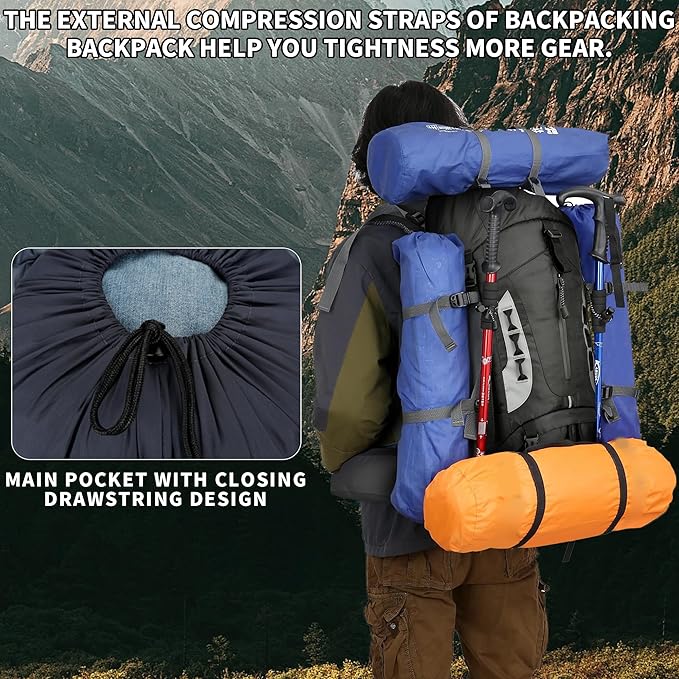 75L Hiking Backpack with Rain Cover Waterproof Camping Backpack Shoes Warehouse - Image 3