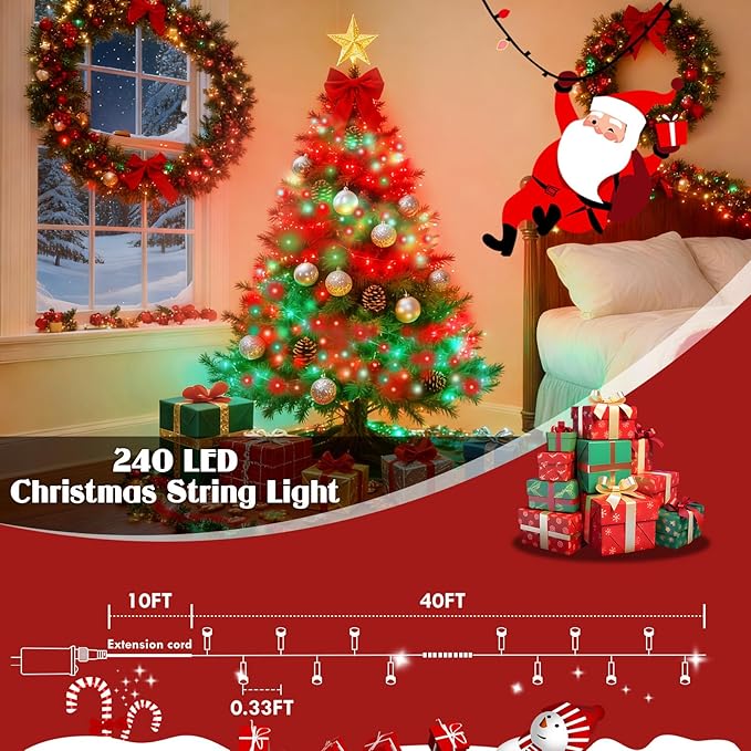 88FT 240LED Extra-Long Connectable String Lights Indoor Outdoor Clear Wire - Image 6