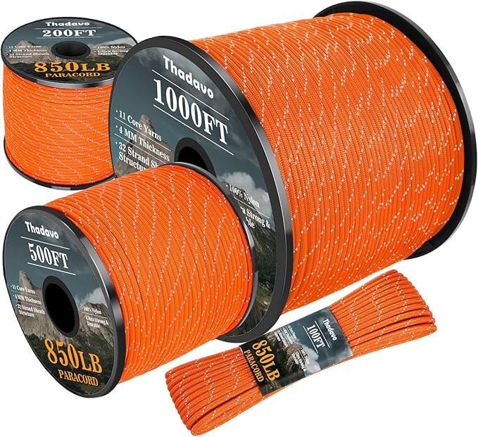 Paracord Reflective Rope 850Ib, 50/100/200/500/1000ft 4MM 11 Strand Strong by Thadavo