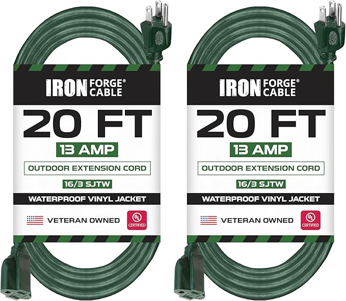 Iron Forge Cable 2 Pack Weatherproof 20 Ft Outdoor Extension Cord by IronForgeCable
