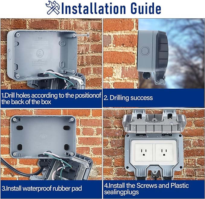 Outdoor Power Outlet Box with 26.3Ft Extension Cord, NEMA 5-15R, STW 14 AWG - Image 5