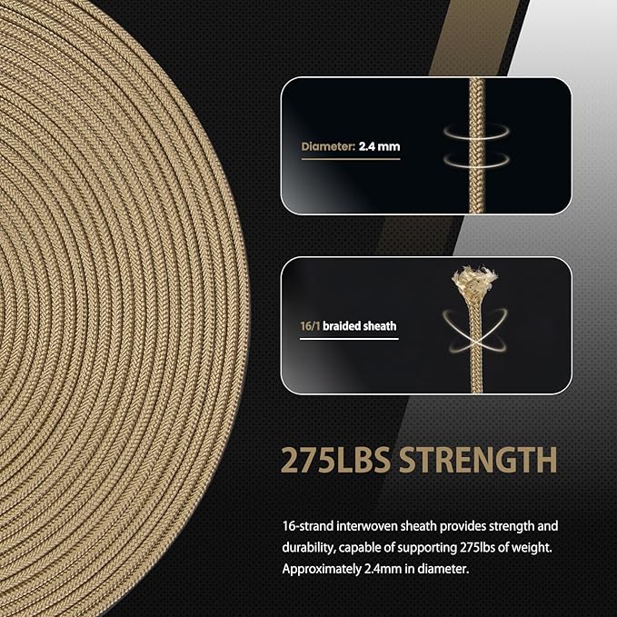 Abma Cord 2.4mm Paracord 275 100ft Nylon Rope 4 Strands Tactical Parachute Cord - Image 4