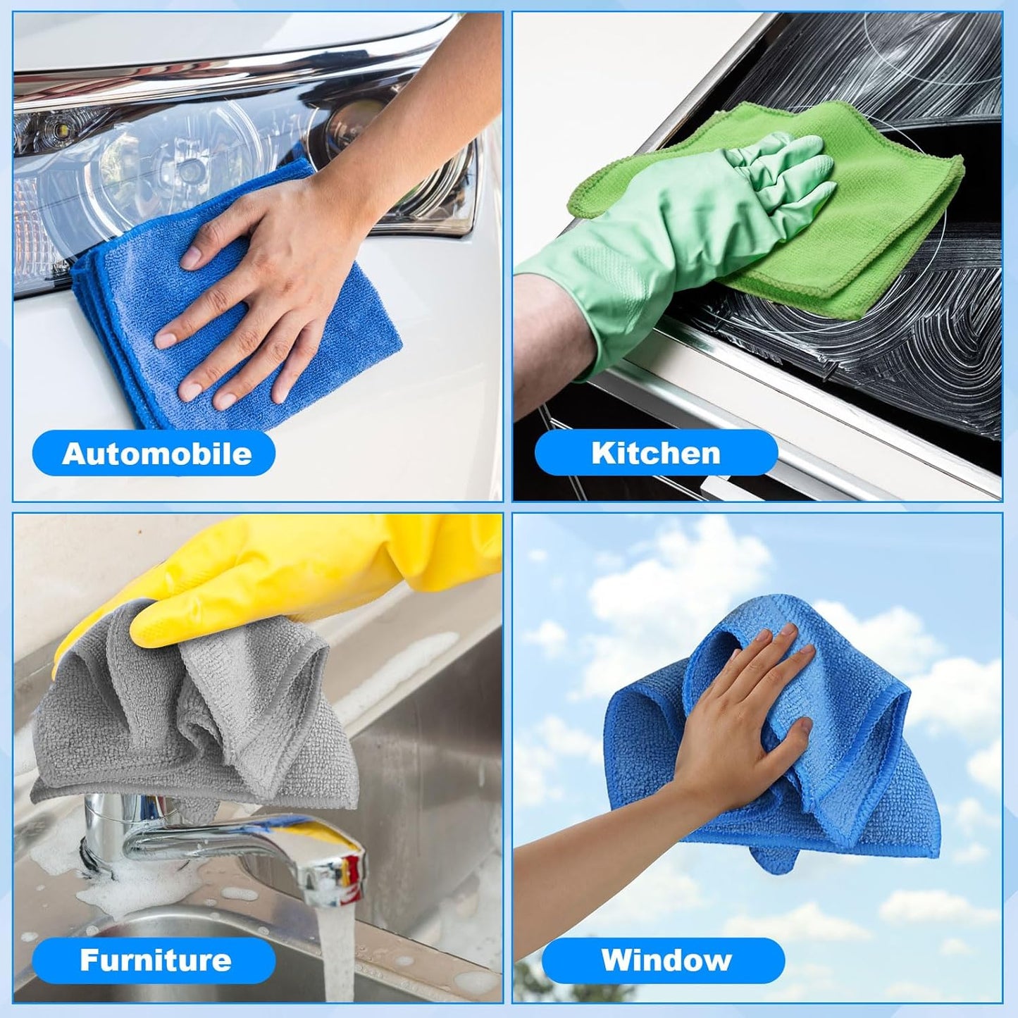 Tanlade Microfiber Cleaning Cloth 6"x6" Cleaning Rags Reasonable Kitchen Towels Microfiber Towels Cars Wash Dry Erase Cloth(Gray/Green/Blue,30 Pcs)