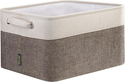 BALEINE 1 Pack Fabric Storage Bins for Shelves, Linen Storage Baskets for Organizing, Decorative Closet Bins for Clothes, Home (Brown, 12"x8"x8")