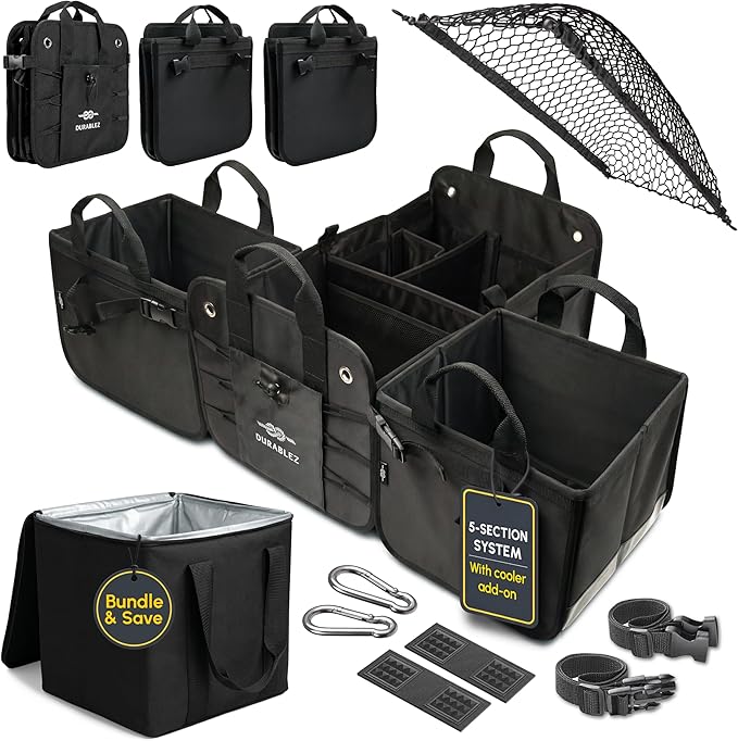 Trunk Organizer 5-Section Modular XL Car Storage System – Extra Large Cargo by DURABLEZ