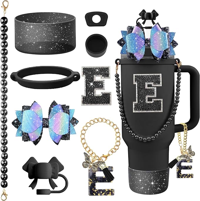 9PCS Black for Stanley Cup Accessories Set Bling Initials Bow Charms for by Unknown