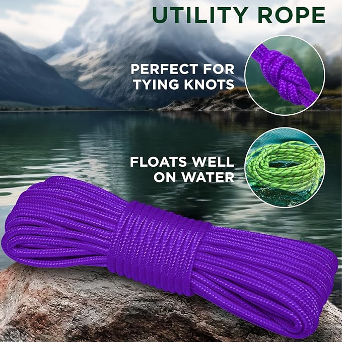 TECEUM Rope – 150 Feet x 1/4 Inch – Purple – Strong All-Purpose Utility Rope – - Image 3