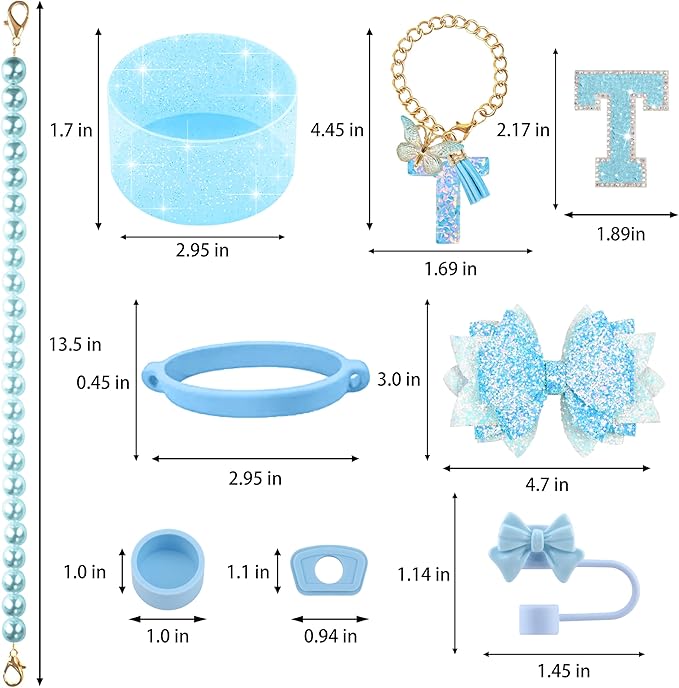 9PCS Blue for Stanley Cup Accessories Set Bling Initials Bow Charms for Stanley - Image 3