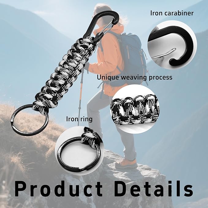 3PCS Paracord Keychain with Carabiner Clip, Braided Rope Key Chain Lanyard - Image 4