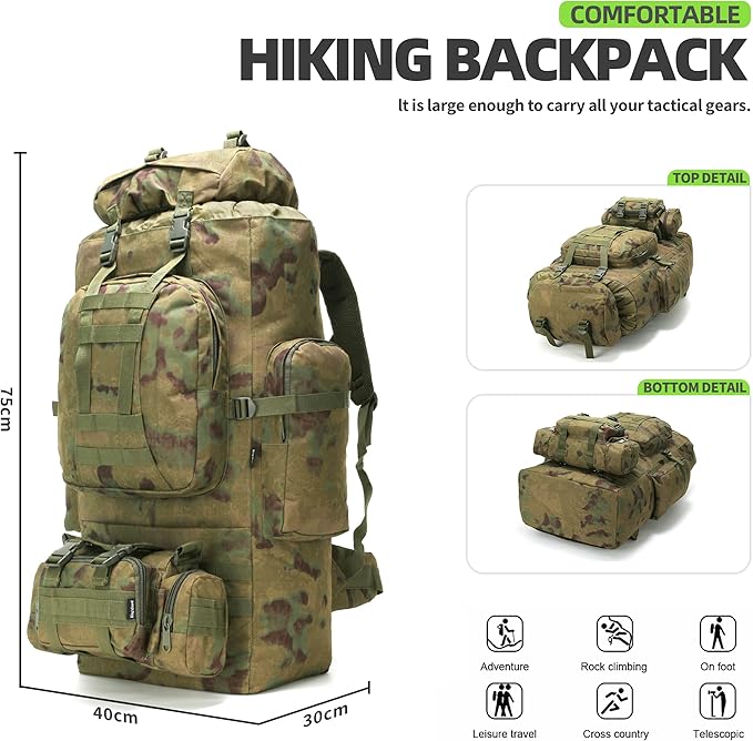 King'sGuard 100L Camping Hiking Backpack Molle Rucksack Military Camping - Image 6