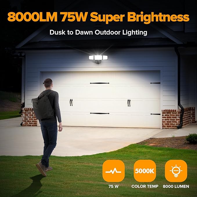LUTEC 75W 8000LM Dusk to Dawn Outdoor Lighting, LED Flood Light Outdoor - Image 2