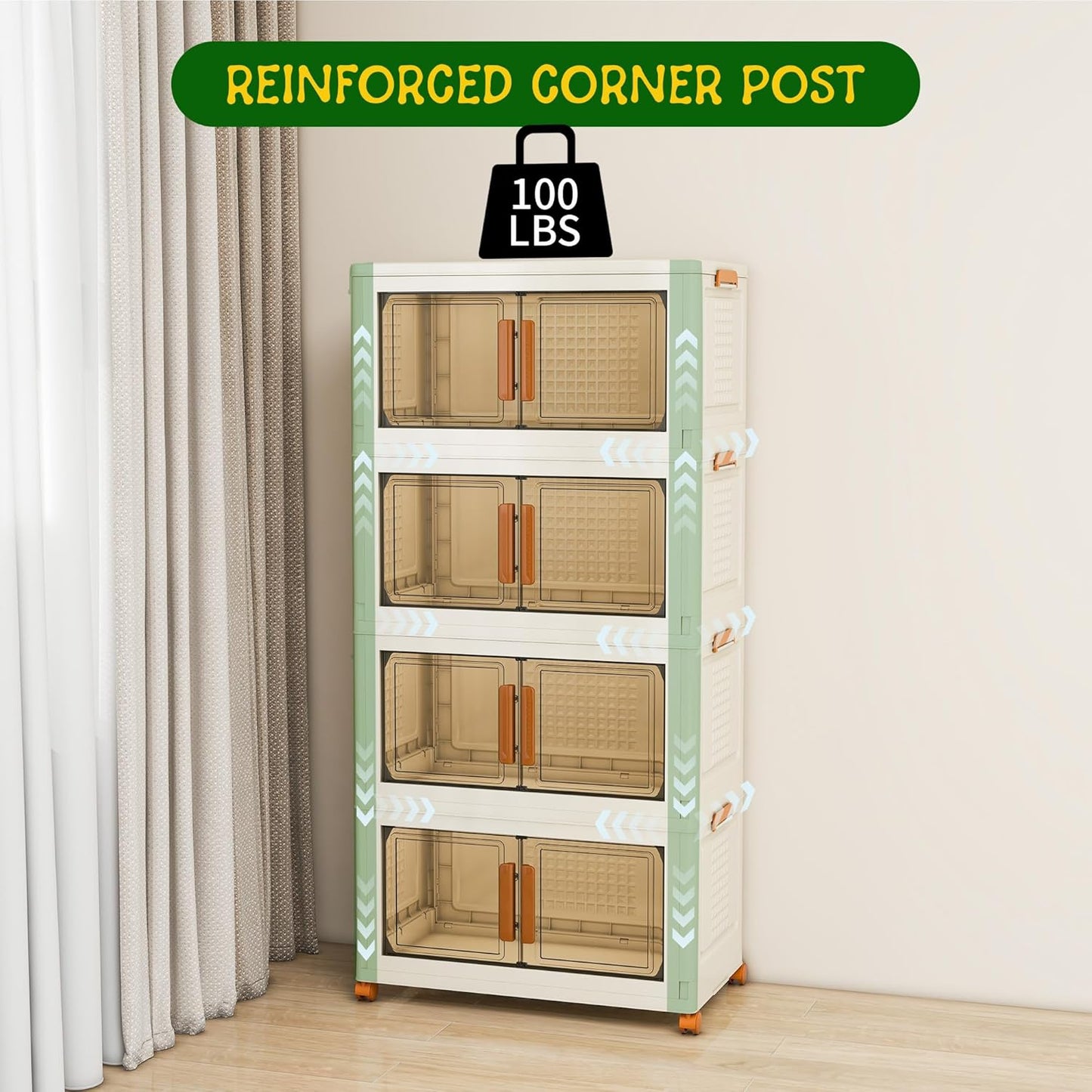 4 Tier Large Stackable Plastic Storage Bins with 1 Lid 95 QT/Tier, Collapsible Plastic Box Storage Bin with Wheels, Home Containers Boxes Closet Organizers for Living Room, Office, Dorm