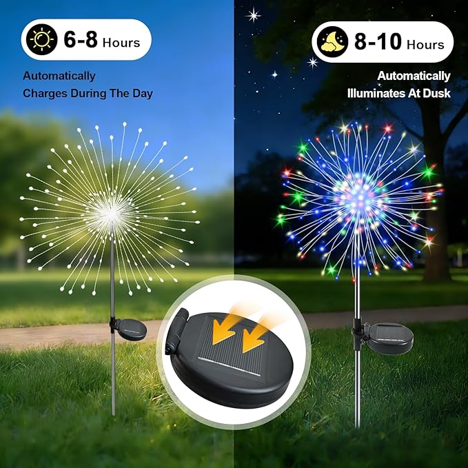 Solar Garden Lights Outdoor, 4 Pack 120 LED Twinkling Firework Lights Decorative - Image 2