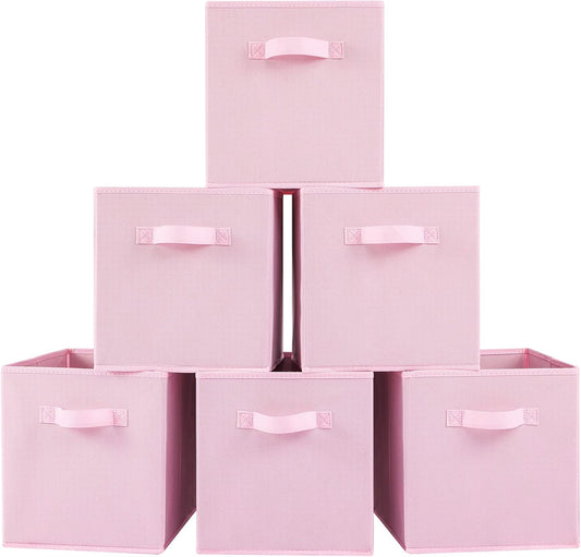 Stero 13x13x13 Inch Fabric Storage Bins 6 Pack Fun Colored Durable Storage Cubes with Handles Foldable Cube Baskets for Home, Kids Room, Closet and Toys Organization Pink