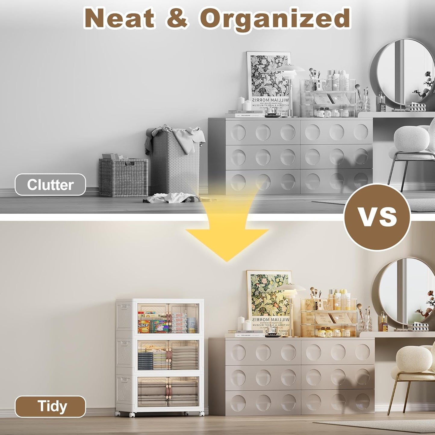 SAILUN 471QT Extra Large Collapsible Storage Bins with Wheels and Lid, Stackable Storage Bins Open Closet Organizers and Storage Storage Containers Drawers,30" L × 19.7" W × 50.4" H（3 Pack）