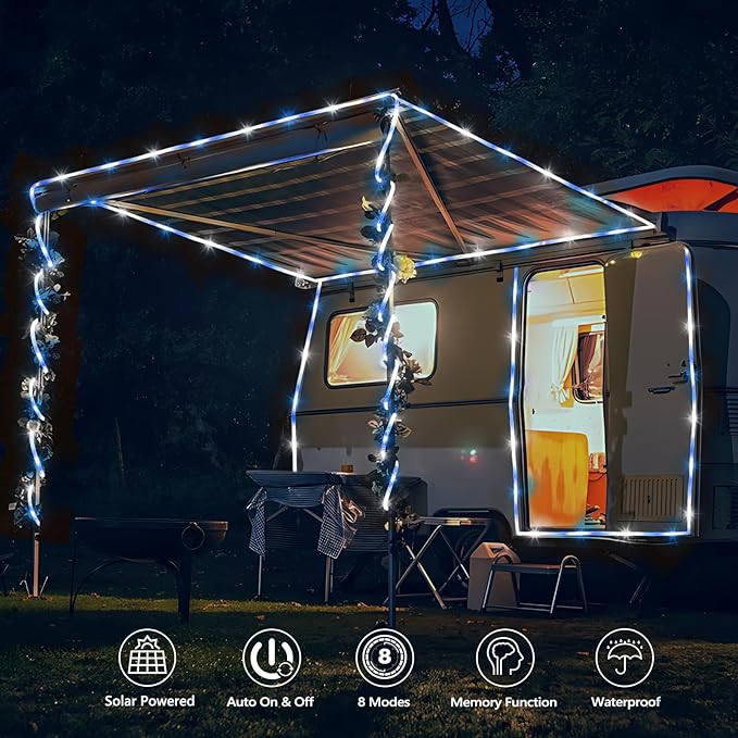 Solar Rope Lights, 33ft 100LED Solar String Lights, 8 Modes Waterproof Solar - Image 2