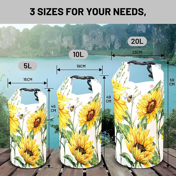 Waterproof Dry Bag, Roll Top Summer Sunflowers Small Waterproof Backpack - Image 6