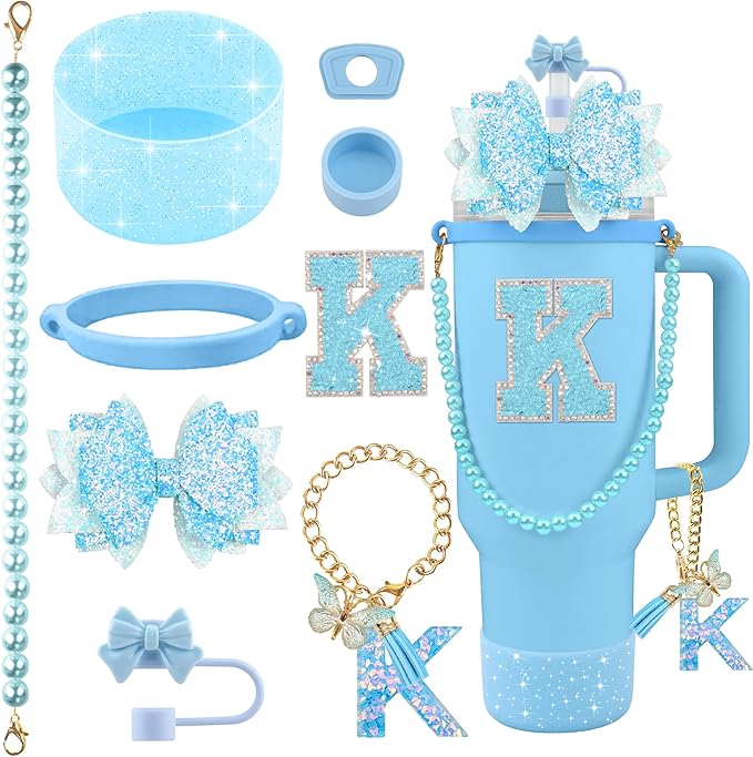 9PCS Blue for Stanley Cup Accessories Set Bling Initials Bow Charms for Stanley by Unknown