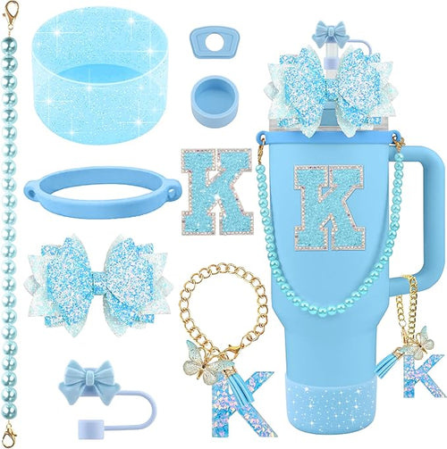 9PCS Blue for Stanley Cup Accessories Set Bling Initials Bow Charms for Stanley by Unknown