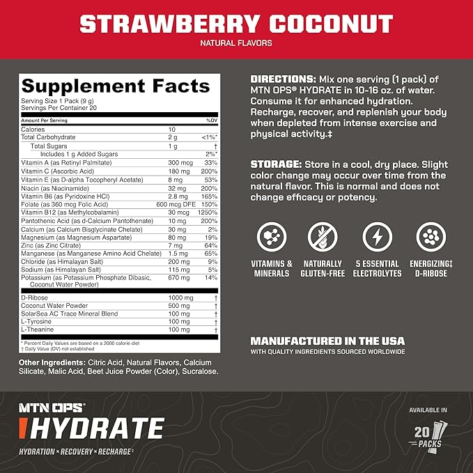 MTN OPS Hydrate Electrolytes Powder Drink Mix, 20 Single Serving On-The-Go - Image 2