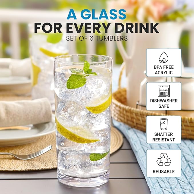 Zulay Kitchen Plastic Drinking Glasses – 24oz Acrylic Shatterproof Water Cups - Image 2