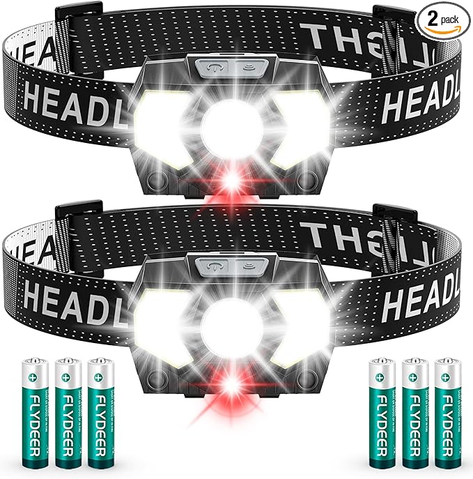 LED Headlamp Battery Powered, Headlight COB 2pcs 1500 Lumens, AAA Batteries by PLUSINTO