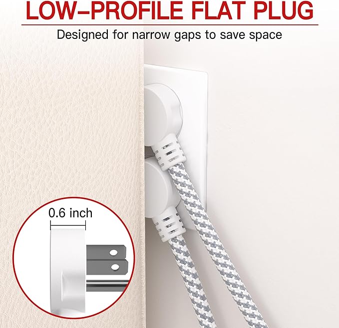 16/3 Flat Plug Braided Extension Cord 15 FT, Indoor 3 Prong Grounded Low - Image 3